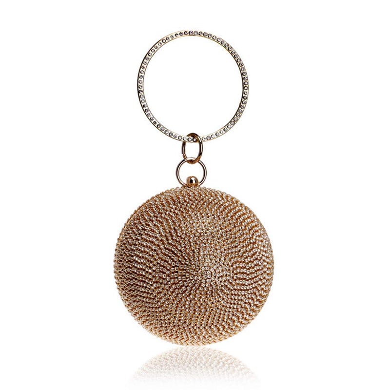 Tngan Ball Shape Clutch Purse Party Handbag Rhinestone Ring Handle Evening Bag Golden B - Image 2
